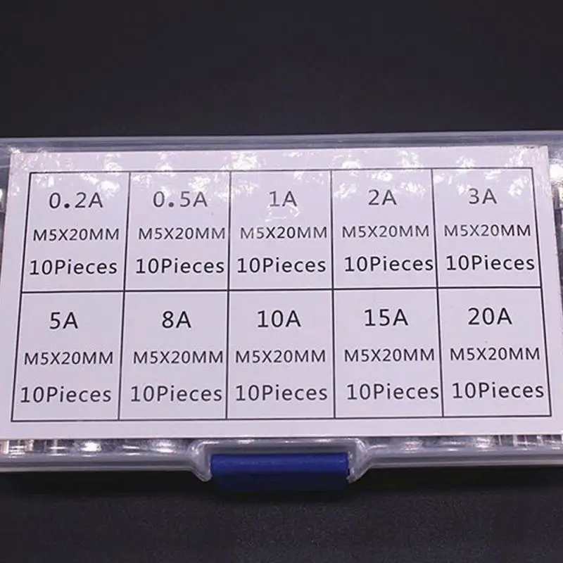 Горячая 100 шт 5x20 мм быстро выдувные стеклянные трубки предохранители в ассортименте наборы быстро выдувные Стеклянные Предохранители