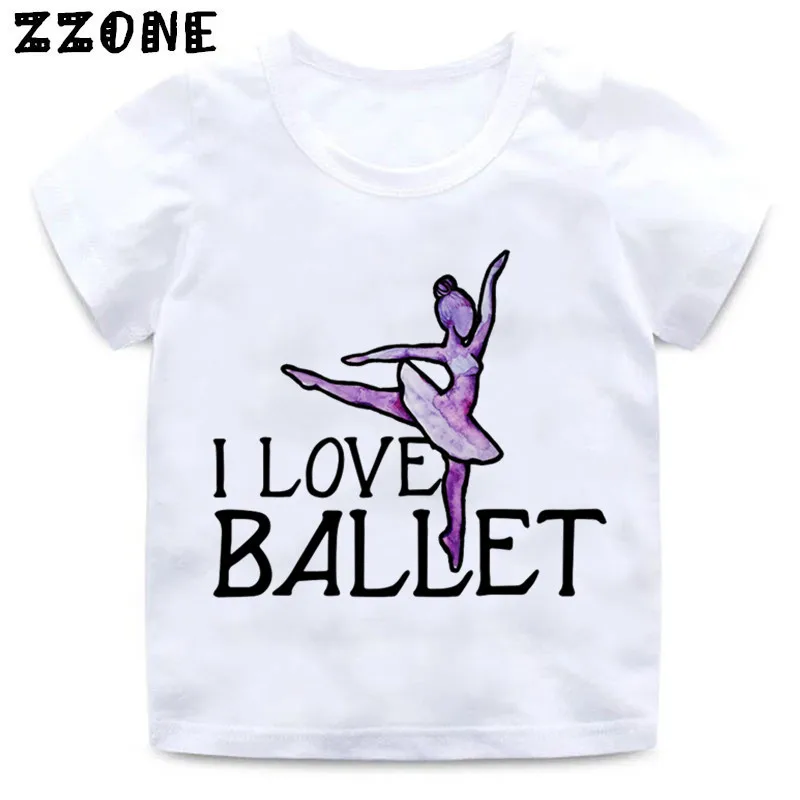 Дизайнерская футболка с надписью «I Love Ballet dancing Girl» для маленьких девочек детская повседневная одежда летняя белая футболка для малышей HKP5191