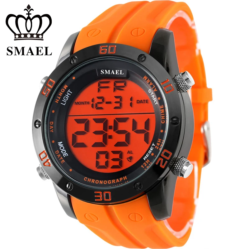 Fashion Casual Watches Men Orange LED Digital Watches Sports Alloy Clock Male Automatic Date Watch Army Men's Wristwatch WS1145