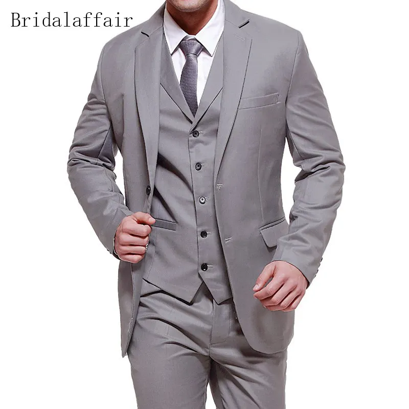Bridalaffair 2018 Latest Coat Pant Designs Grey Men Suit Set 3pcs