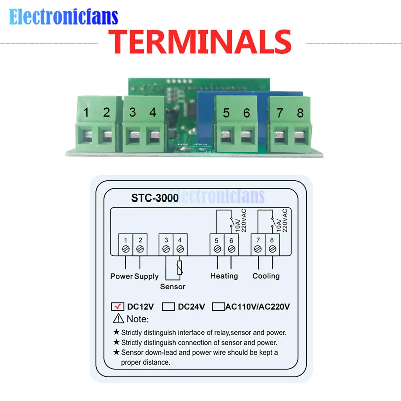 STC-3000 AC 110 V-220 V AC/DC 12V 24V светодиодный цифровой Температура Управление; термостат Управление w/нагревательные охладительные Сенсор измеритель влажности