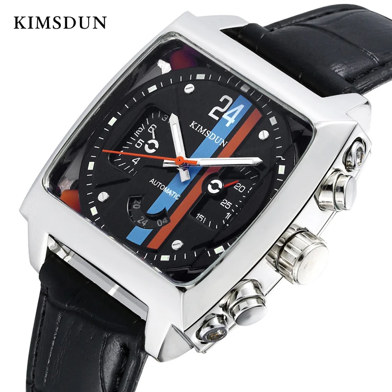

KIMSDUN top brand men's luxury fashion automatic mechanical watch leather strap luminous calendar display Relogio Masculino NEW