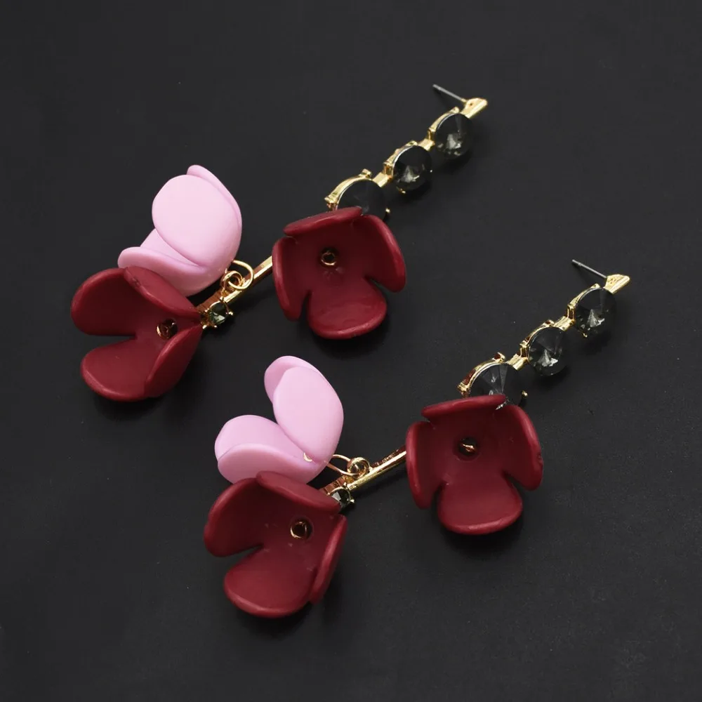 Cute 6 Colors Trendy Acrylic Flower long Pendant Drop Earrings Crystal Dangle Earrings For Women