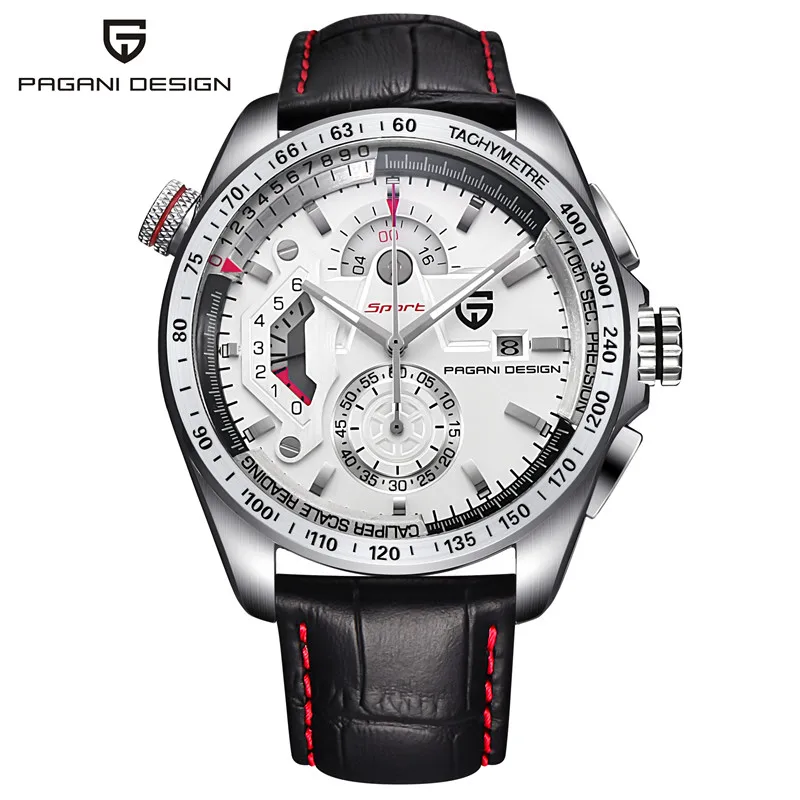 PAGANI Дизайн Хронограф Спортивные часы для мужчин модные роскошные брендовые Кварцевые полностью из нержавеющей стали для дайвинга Часы Relogio Masculino - Цвет: leather white
