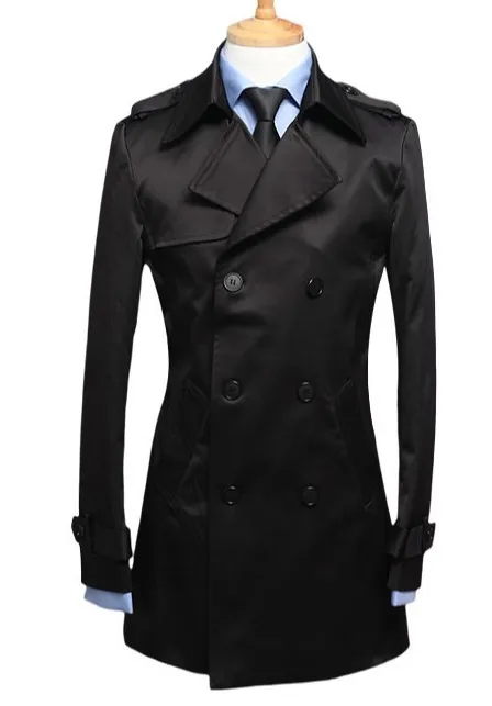 Цвет черный, синий, хаки Мужская весенняя одежда Тонкий однобортный Тренч длинное пальто Мужская тонкая верхняя одежда средней длины с мужские куртки и пальто S-3XL - Цвет: black