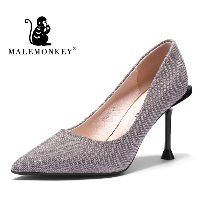 

Pointed Soft High Heels Female 2019 New Wild With a Single Shoes Sequined Cloth