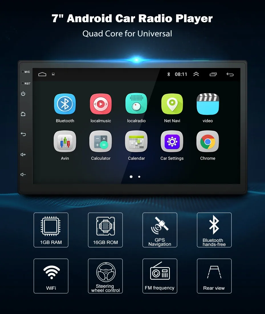 7'' Universal GPS Navigation Bluetooth 2 Din Car Radio Android 8.1 Wifi Car Audio Stereo FM USB MP5 Car player autoradio 7'' Universal GPS Navigation Bluetooth 2 Din Car Radio Android 8.1 Wifi Car Audio Stereo FM USB MP5 Car player autoradio