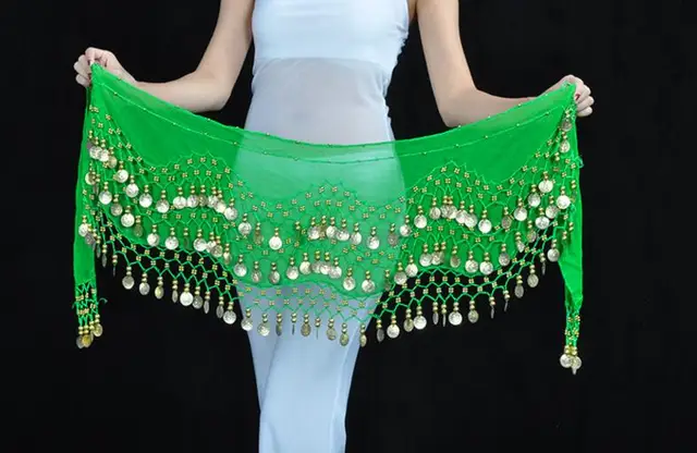 1 piece 3 Rows 128 Gold Coins Belly Dance Costume Hip Scarf Skirt Belt Wrap Waist New Brand dark green