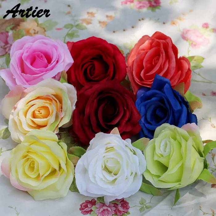 Por Blue White Yellow Flowers Silk Rose Flower Head 8 Cm Artificial Flowers For Wedding Home Decor Red Blue White