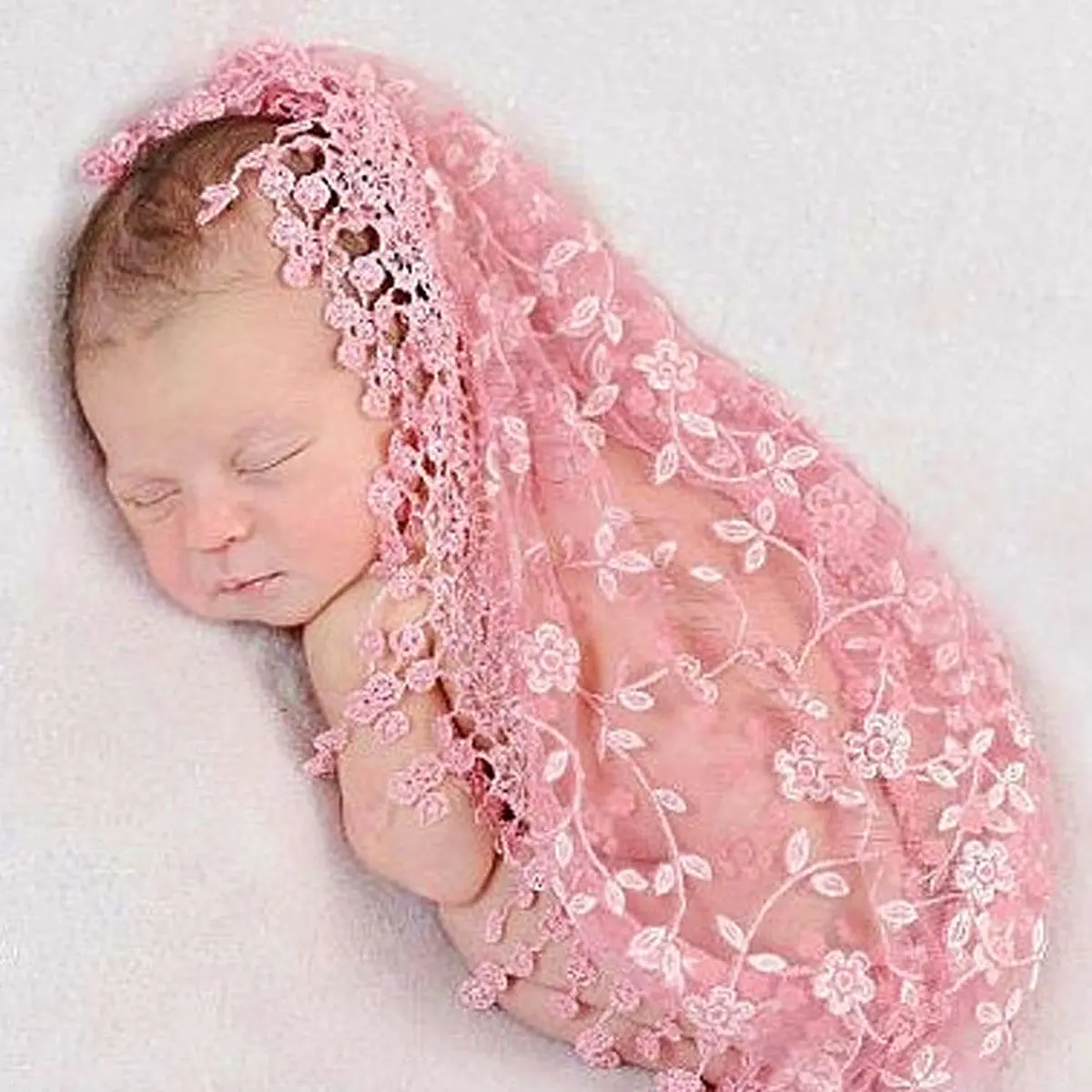 Lace Flowers Baby Receiving Blankets Pink Quilt Headband Photography