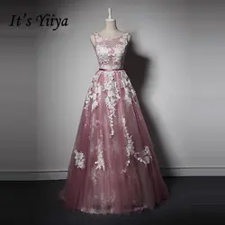 Это YiiYa вечернее платье Модная вышивка кружева o-образным вырезом спинки Иллюзия вечерные одежды без рукава LX013 в наличии