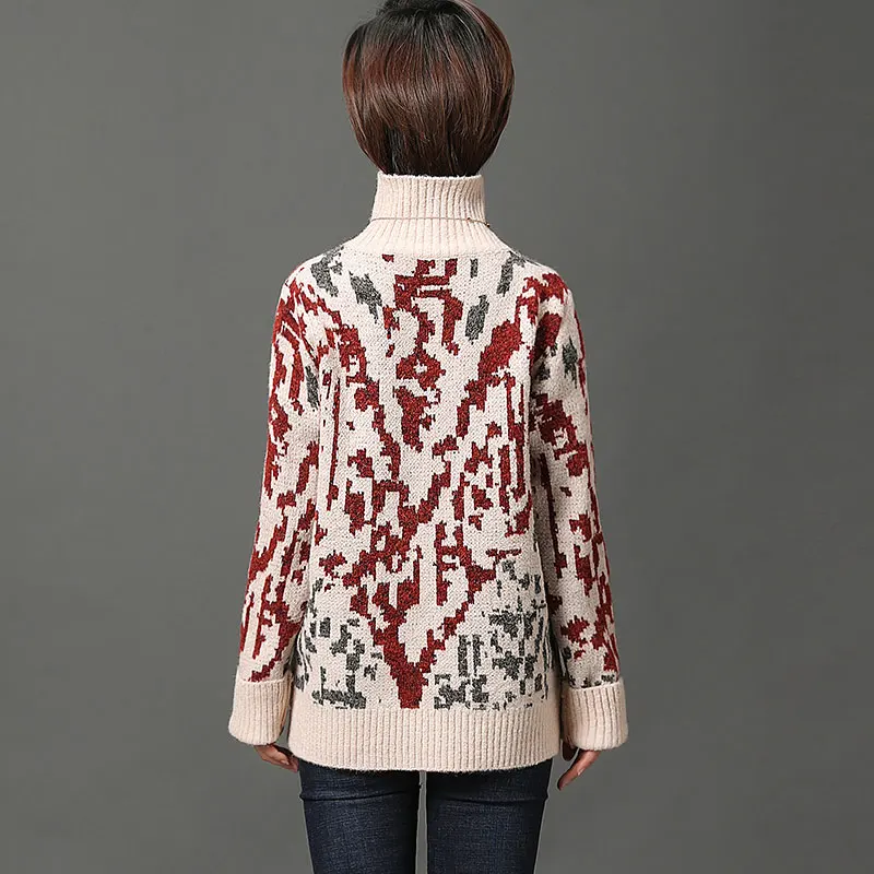 Tricoté Tops Nouveau Femme Roulé white Hiver creamy Lâche Pulls 2018 Femmes Pull Chandail Printemps À Et Col Chandails Long Red Automne wk80PnOX