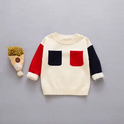 Осенняя детская одежда хит цвет дважды карман комплекты Детский свитер детский свитер для мальчиков - Цвет: Бежевый