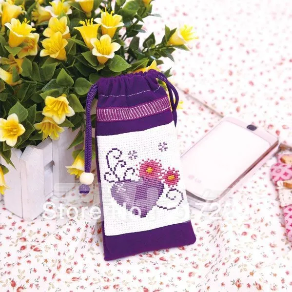 Cellphone Pocket Money Coin Cross Stitch Bag Heart CS-011MON