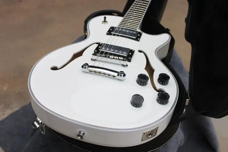 

Best Price HOT Top Quality White LP Custom Shop Guitar Ebony Frets Semi Hollow Electric Guitar Free Shipping With Hardcase