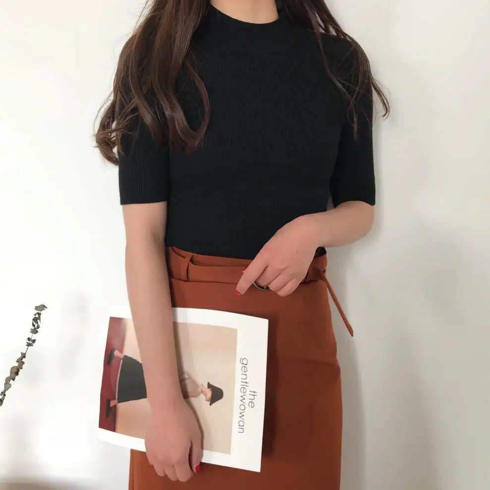 

2019 autumn and winter women's sweaters Solid color round neck slim knit women's sweaters sweaters autumn knit tops