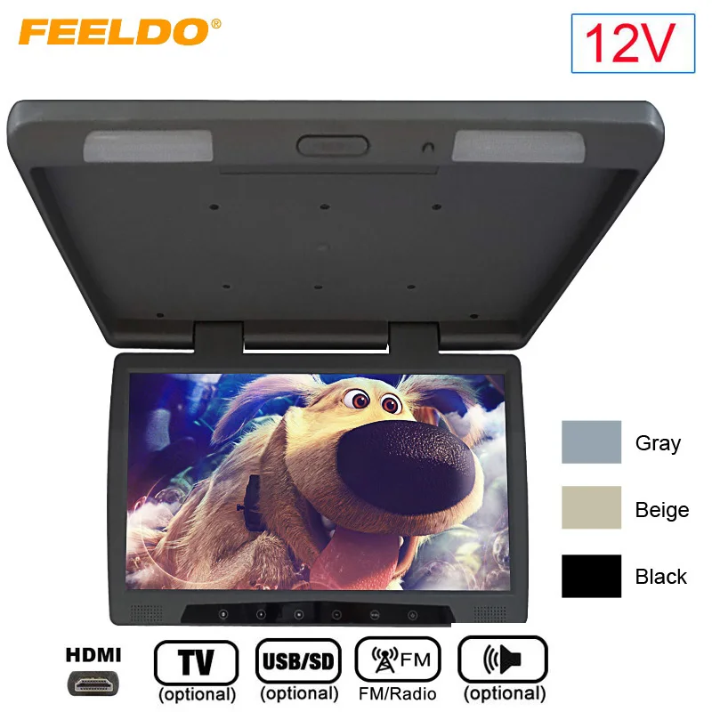 

FEELDO DC12V Bus Car 19 inch Roof Mounted TFT LCD Monitor Flip Down Monitor with Touch Button/HDMI/USB SD/FM/Speaker #1295