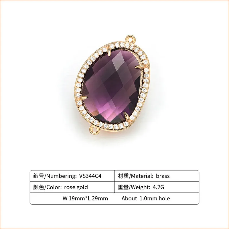 ZHUKOU 19x29 мм латунные кубические циркония изысканные коннекторы с кристаллами для DIY ожерелье ручной работы Изготовление ювелирных изделий Модель: VS344 - Цвет: purple