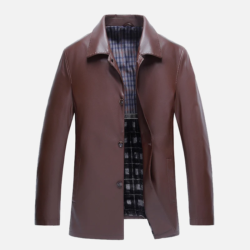 

New Fashion Pu Leather Jacket Men Black Red Brown Solid Mens Faux Fur Coats Trend Slim Fit Youth Motorcycle Suede Jacket Male