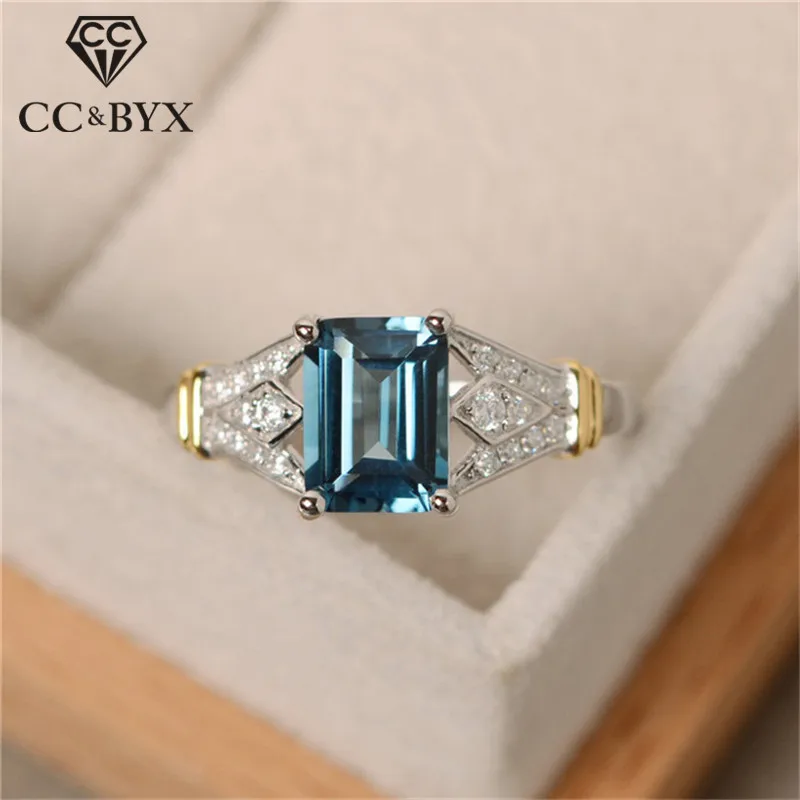 

CC Rings For Women Blue Cubic Zirconia Rectangle Stone Wedding Engagement Bridal Bijoux Fashion Accessories Drop Shipping CC2163
