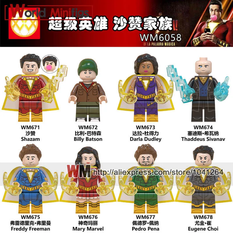 

Wholesale 20PCS DC Super Heroes Shazam Doctor Sivana Freeman Freddy Pedro Pena Black Adam Mary Building Blocks Toys Gift