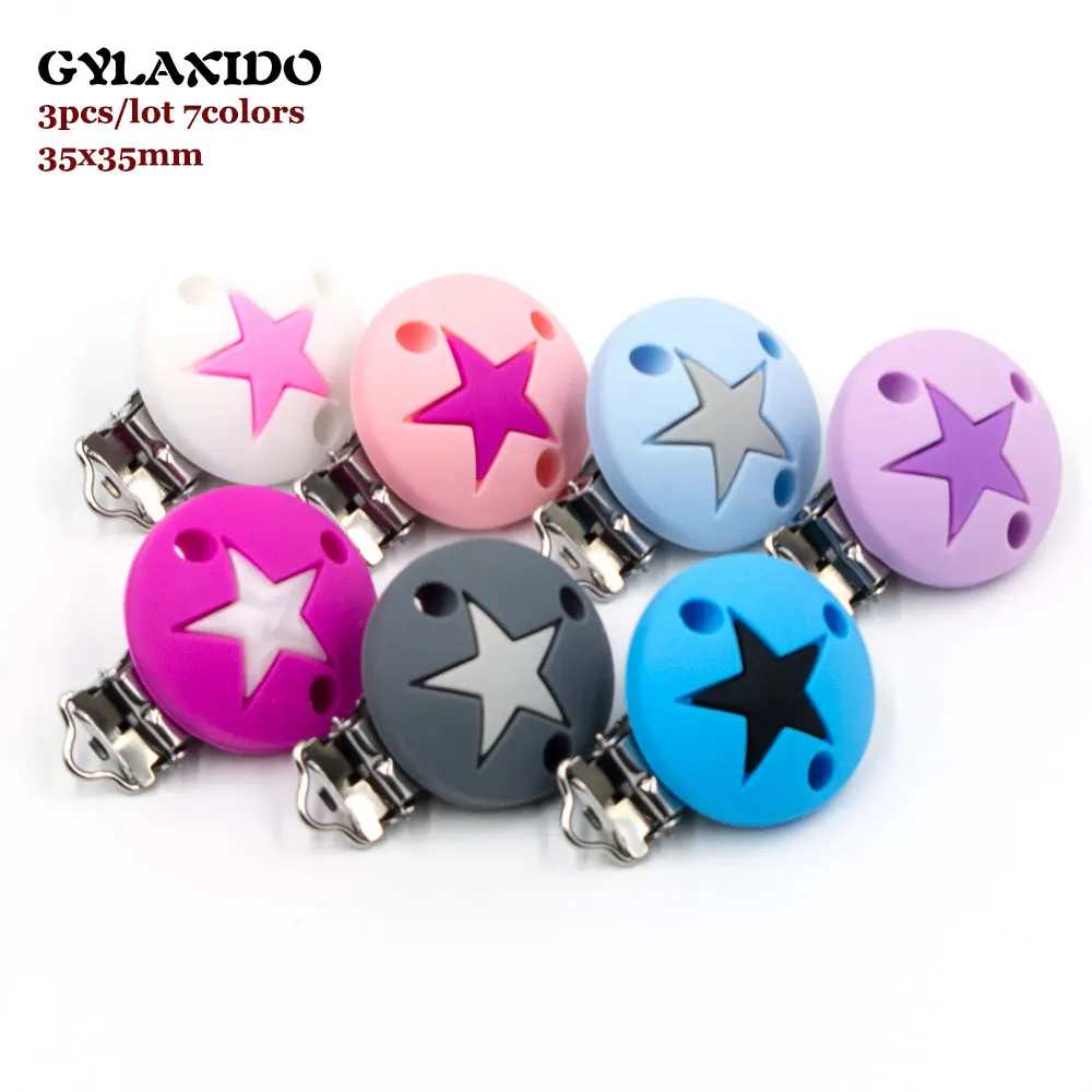 

3Pcs Star Perle Silicone Pacifier Clip Infant Soother Clasp Adapters Stainless Nipple Holder Baby Products Teething Necklace Toy