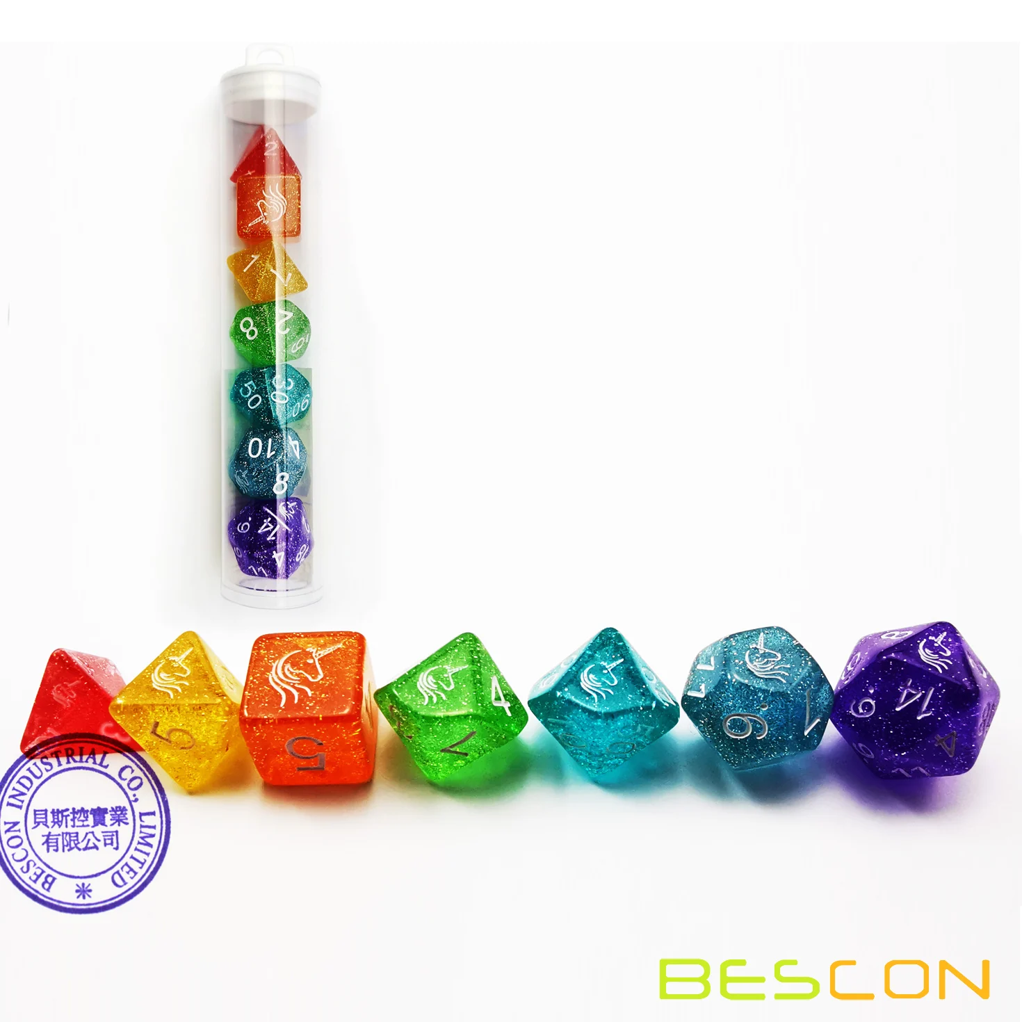 Bescon единороги радужные сверкающие многогранные D& D игральные кости Набор из 7 красочных ролевых игр игральные кости 7 шт. набор