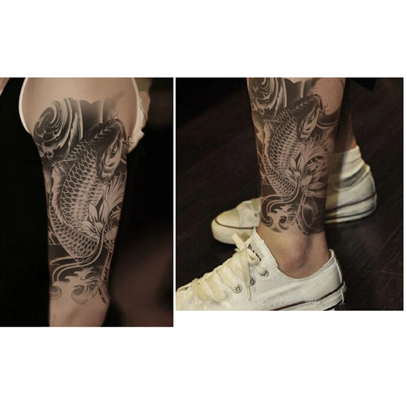 Us 148 30 Offhot Men Women Fish Temporary Tattoo Sexy Oriental Carp Beauty Waterproof Arm Sticker Fake Arm Sleeve Body Shoulder Tattoos 2pcs In