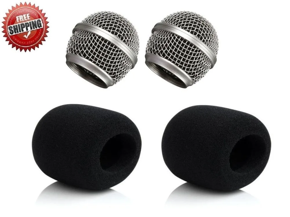 2 упаковки шаровой головкой микрофон Микрофон решетка для Shure SM58 и 2 внешних ветрового стекла