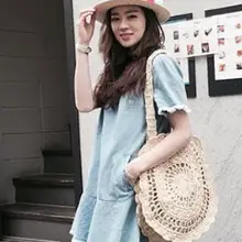 Корейская мода бумаги веревку крючком цветок Сумка Пляжная сплетенный