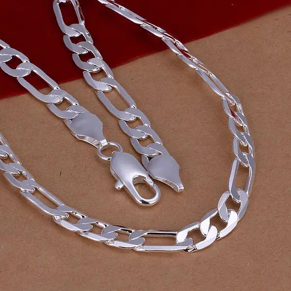 Wholesale New Fashion 925 Silver Beautiful Necklaces Figaro Chain 10mm 20&quot Men's Necklace Sterling Jewelry N051 | Украшения и