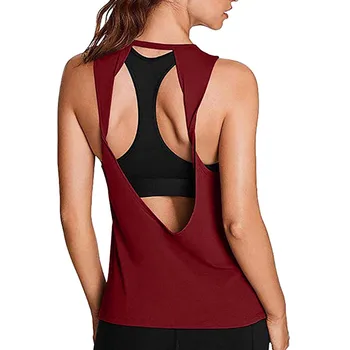 

Women Open Back Yoga Tank Top Shirts Sleeveless Off Shoulder Sports T Shirt Backless Crop Tops Racerback Gym Workout Clothes