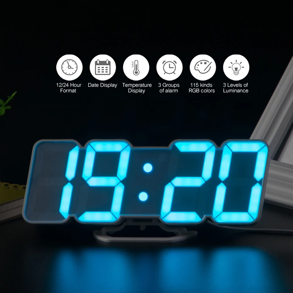 3D цифровой RGB светодиодный Будильник Беспроводной Дистанционный USB цифровые часы