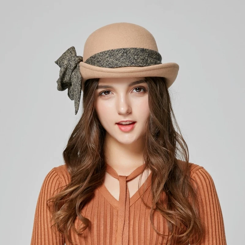 Новое поступление женская шапка Fedoras осенне зимняя с бантом и цветком элегантная