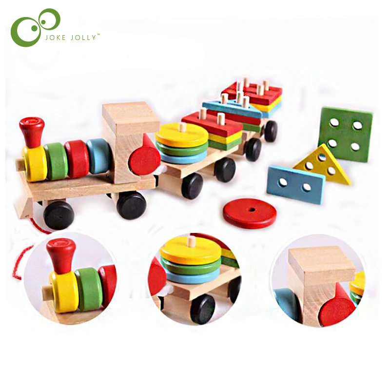 

The Shape Of Three Section Blocks Small Tractor Train Environmental Protection Wooden Toy Train toys for children WYQ