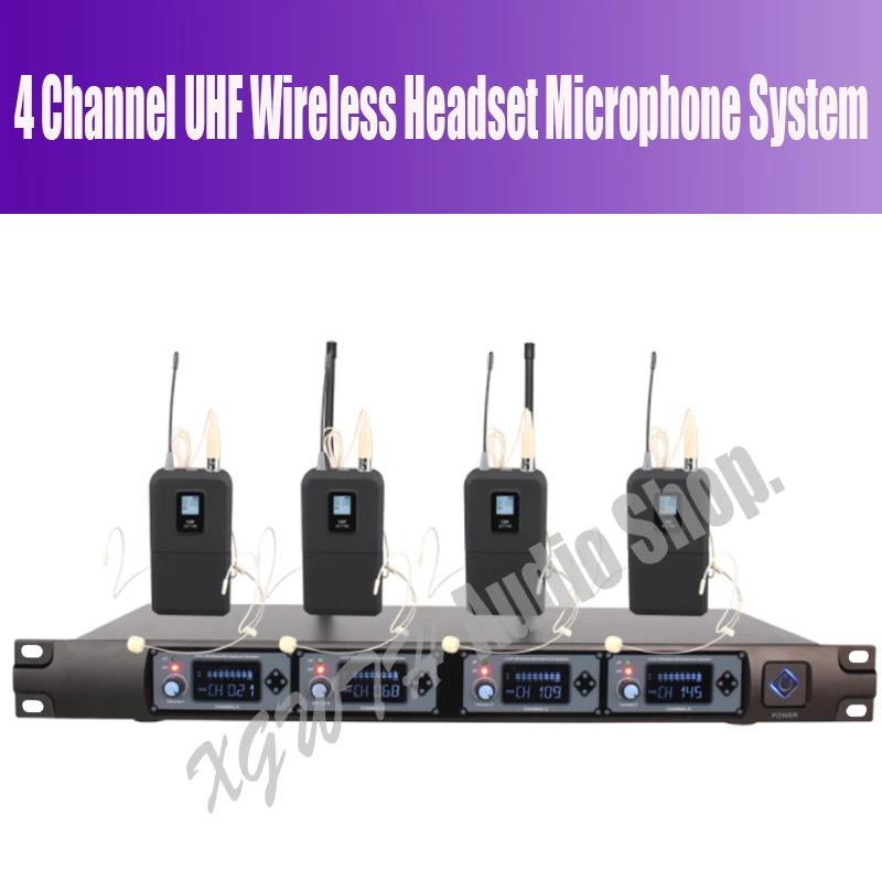 Профессиональный 4 канальный беспроводной микрофон UHF гарнитуры Mic 1 приемник ЖК