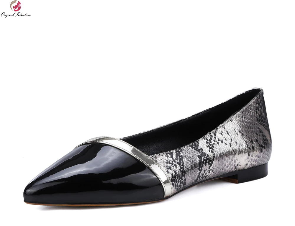 

Original Intention New High-quality 2017 Women Flats Sexy Pointed Toe Flats Fashion Black & Snack Shoes Woman US Size 3.5-10.5