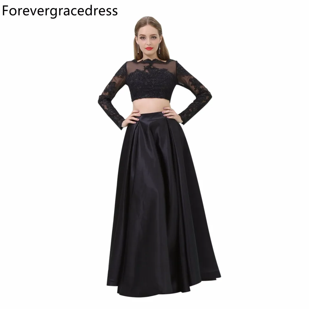Forevergracedress Black Color Prom Dress Sexy Two Piece Long Sleeves Lace Evening Party Gown Plus Size Custom Made | Свадьбы и