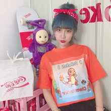 Новая летняя Студенческая футболка с короткими рукавами в японском и корейском стиле с милым принтом газа