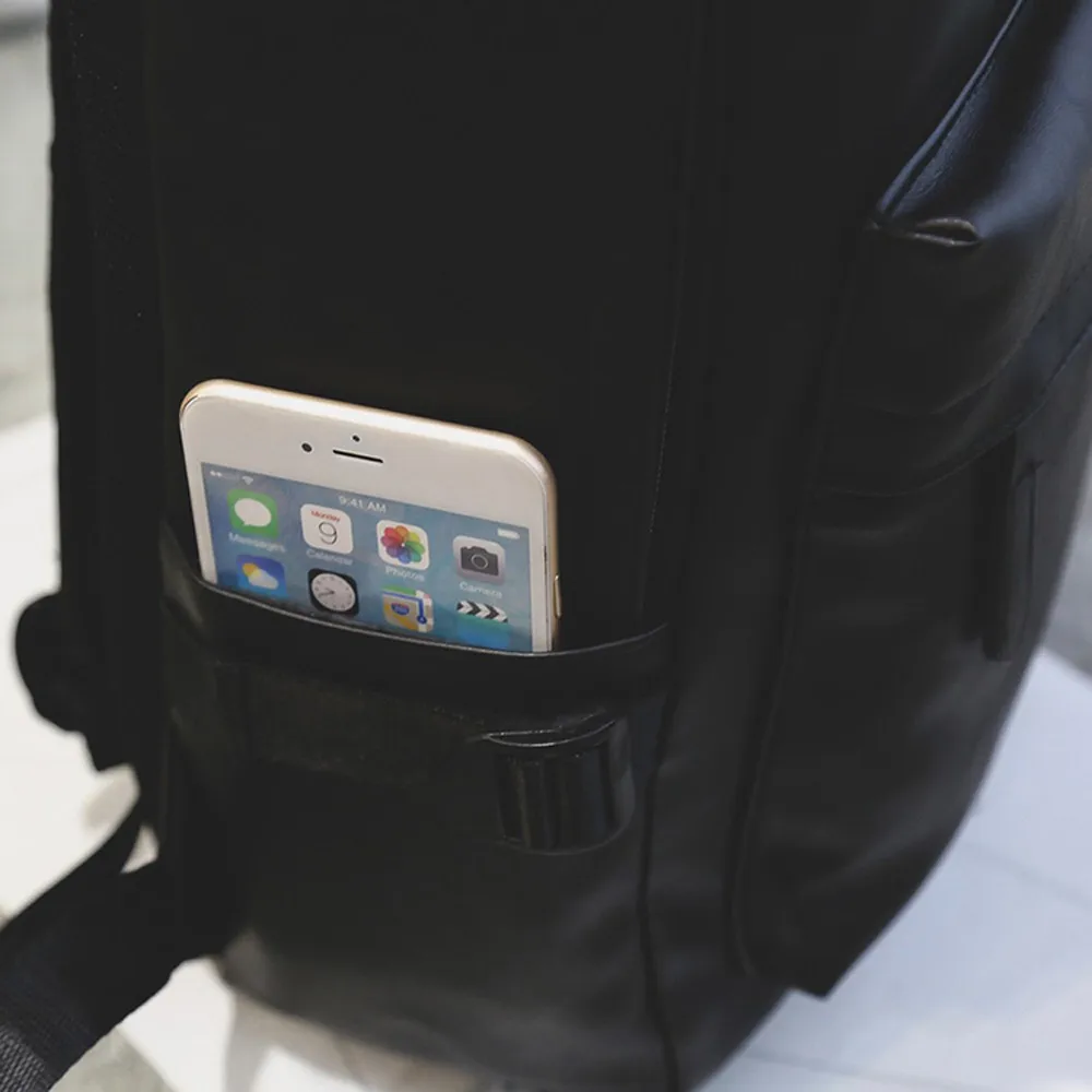 Мужской женский кожаный рюкзак сумка для ноутбука дорожная школьная сумка черный# T2
