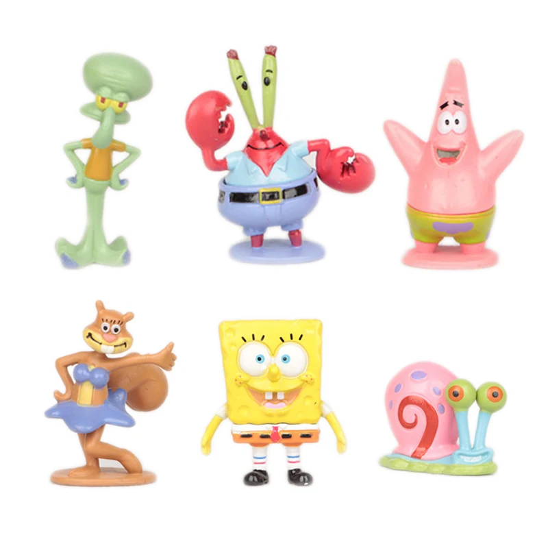 6pcs Set SpongeBob Squarepants Figure Patrick Star Figurine Doll Toy Cake Topper 