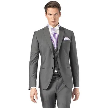 Cena 2018 New Arrival Na Zamówienie Szary Klasyczny ślub Groom Garnitury ślubne Smokingi Groomsmen Best Man Garnitur (kurtka + Spodnie + Kamizelka)
