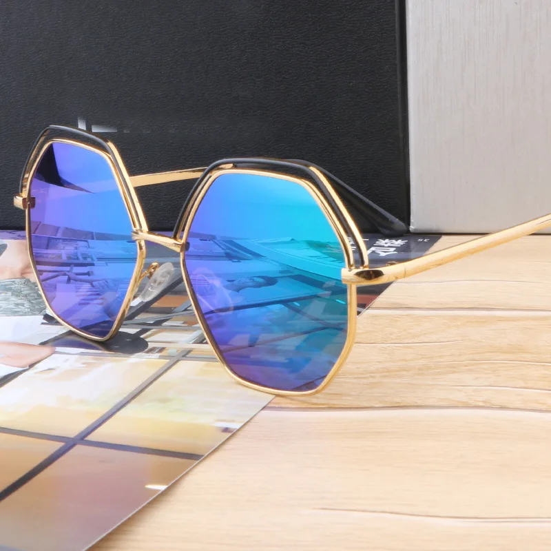 Vazrobe Retro Hexagon Glasses Women Men Mirrored Hexagonal Sunglasses