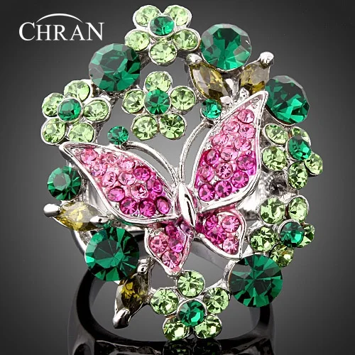 Chran Мода Многоцветный Эмаль Цветок кольца для женщин классический животный дизайн бабочка Кристалл Вечерние кольца, ювелирные подарки