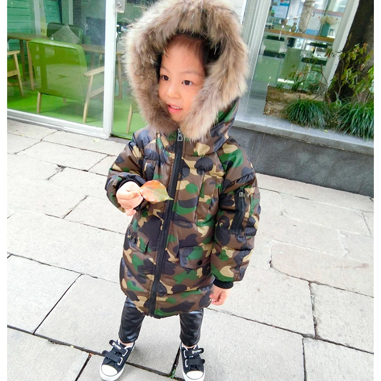 CROAL CHERIE 80-130cm Real Fur Hooded Winter Children Jacket For Teenage Boys Camouflage Winter Coat Windproof Thicken Outerwear (5)