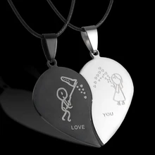 Модная подвеска в виде разбитого сердца любовное ожерелье из кожаной цепи ожерелье из нержавеющей стали пара ожерелье s подарок на день Святого Валентина