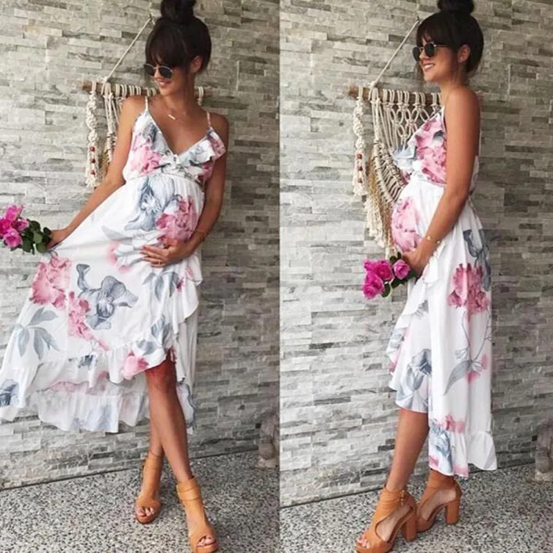 

Summer Fashion Womens Mother Maternity Dress Casual Sleeveless Floral Falbala Pregnants Dress