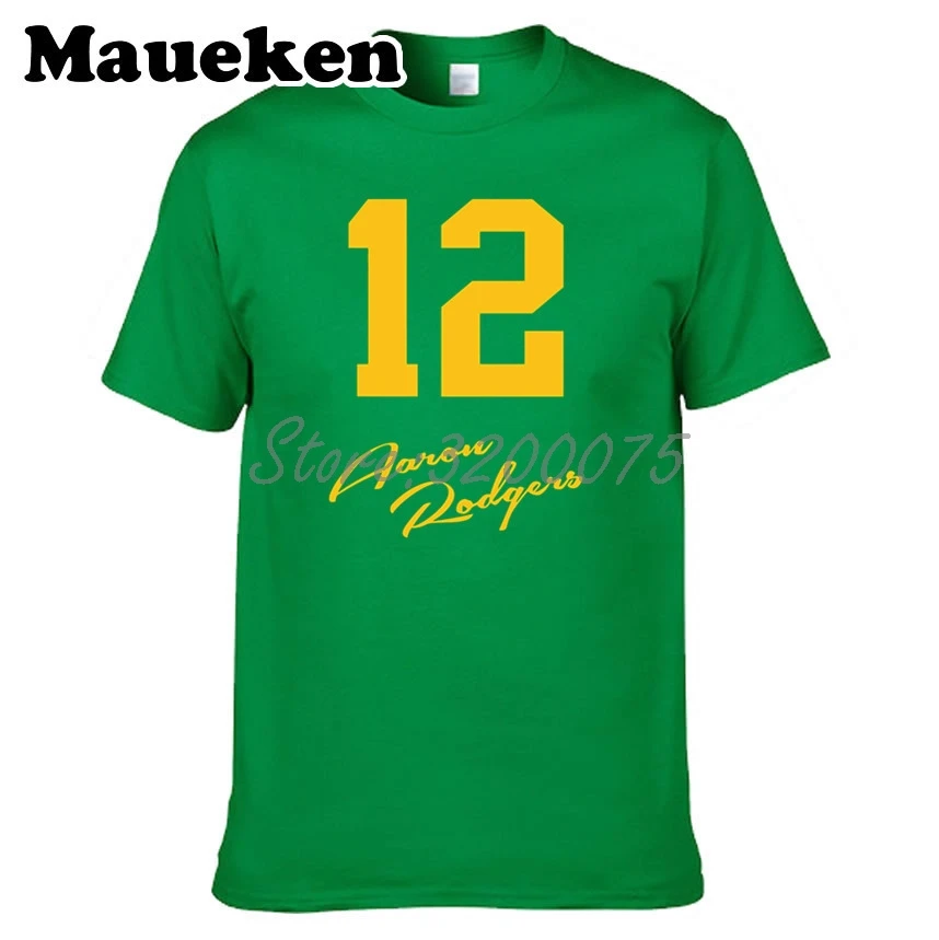 Men Signature Green Bay #12 Aaron Rodgers Signed T shirt