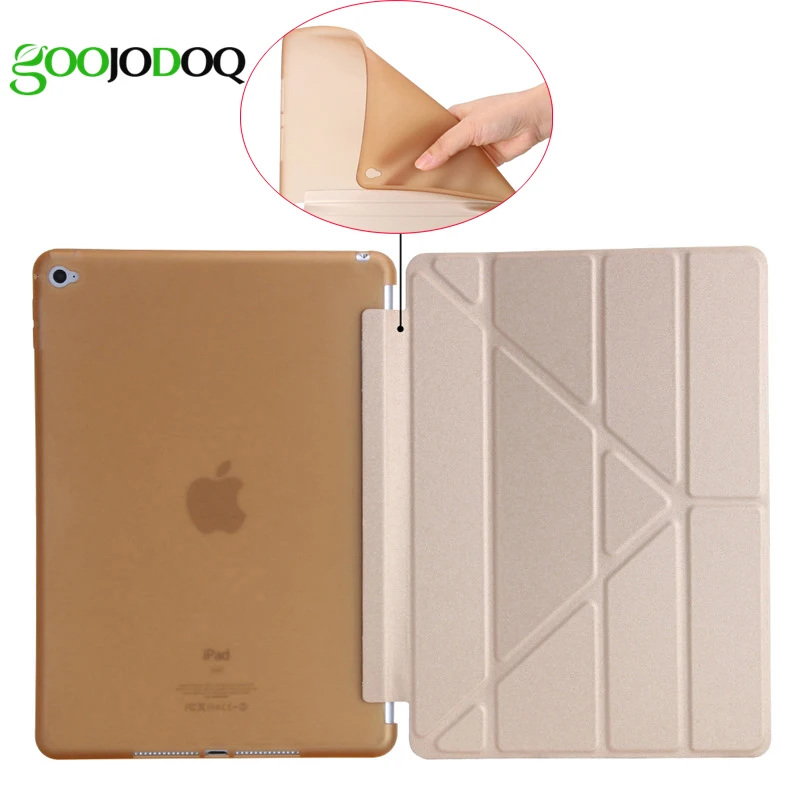 GOOJODOQ For iPad Air 2 Smart Case 5 Shapes Stand Ultra Thin TPU Soft Silicone Back Case + PU Leather Cover Auto Sleep/Wake UP for ipad pro 9 7 5 shapes smart case soft tpu back case slim pu leather magnetic cover for ipad 7 air 3 auto sleep wake a66