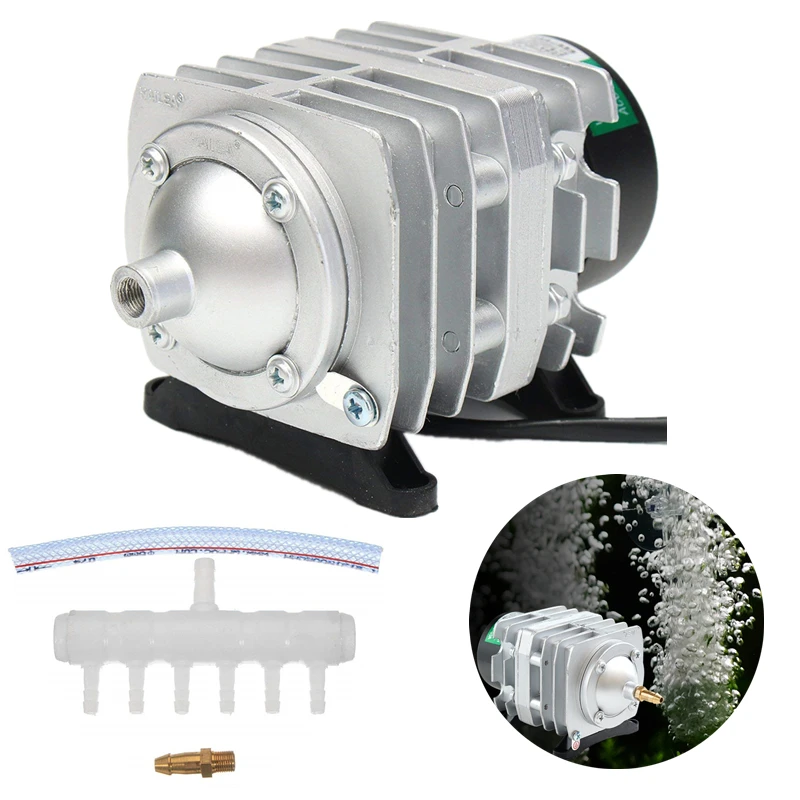 25W/30W/35W/45W Electromagnetic Air Compressor Super Aquarium Air Pump High Flow Fish Tank Pond Aerator Pump With Air Spliter